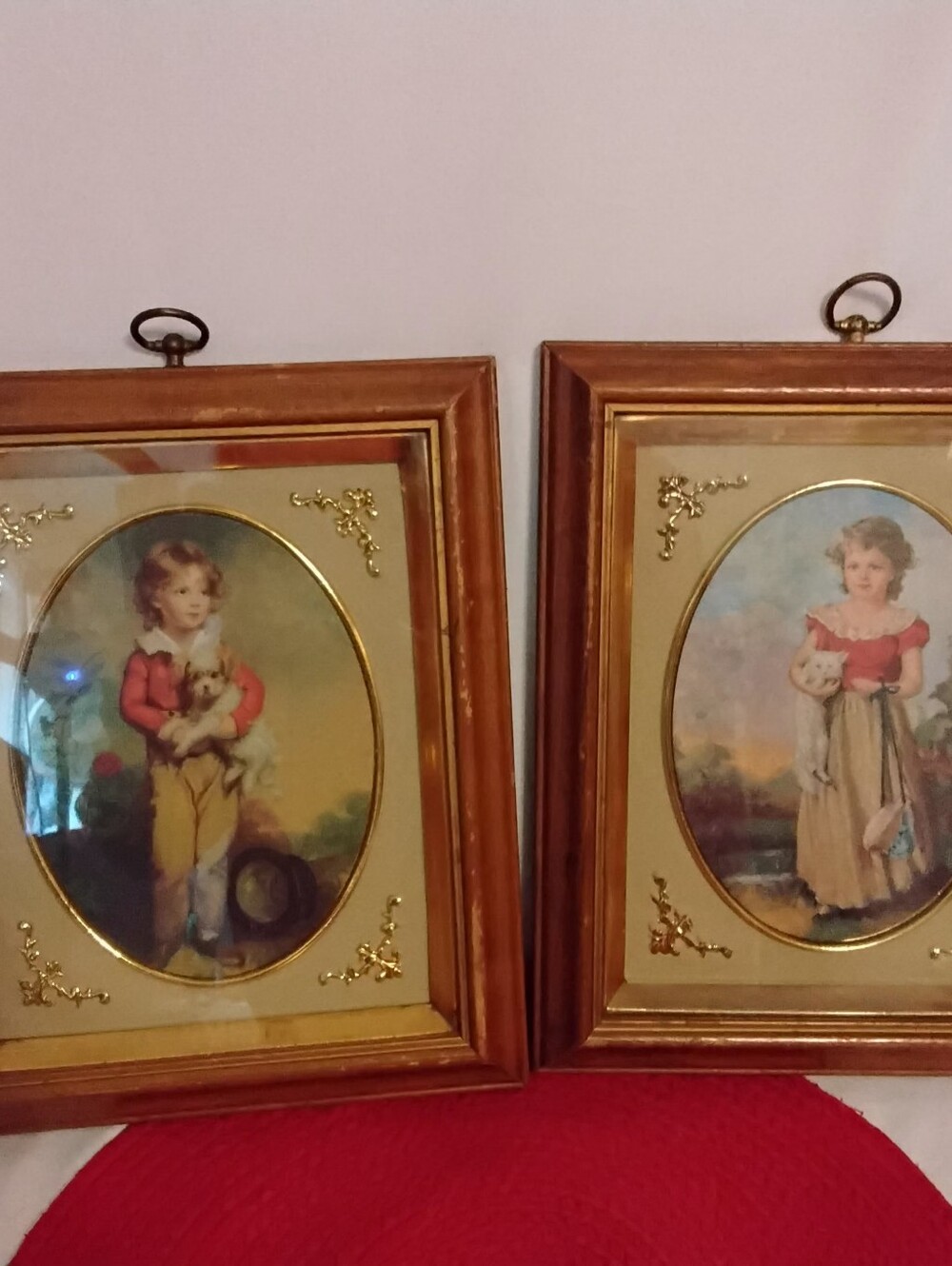 TURNER Framed Vintage Girl and Boy Portrait Wall Art in Brown and Gold 60s